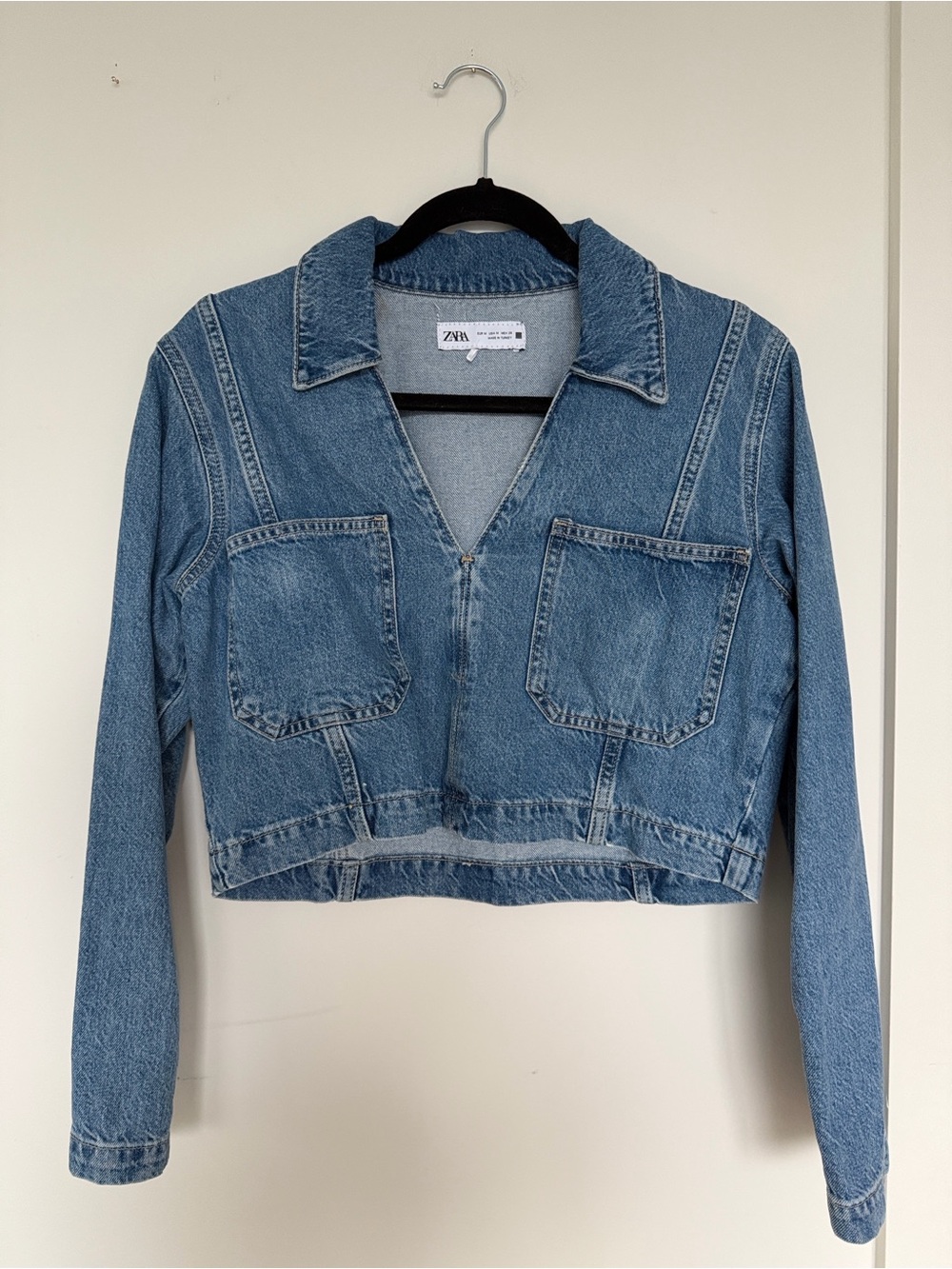 BN Zara Light Blue Cropped Denim Jacket